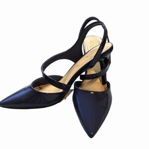 Liz Claiborne Pumps Size 10 Estate Blue Patent Leather Pointed Toe Strappy Heels